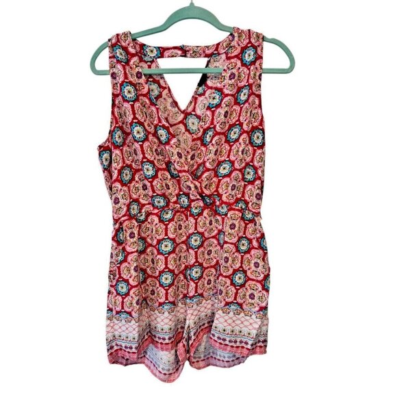 Bebop‎ Women's Size XL Sleeveless Romper Pink V Neck Floral One Piece Pull On - Picture 1 of 6